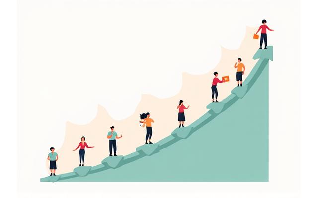 Gráfico que muestra una línea de tiempo ascendente de métricas de bienestar de equipo, como bajos índices de rotación, alta satisfacción y rendimiento mejorado, después de una intervención de burnout en una startup. Tonos claros y figuras humanas animadas que representan un equipo colaborativo y feliz.