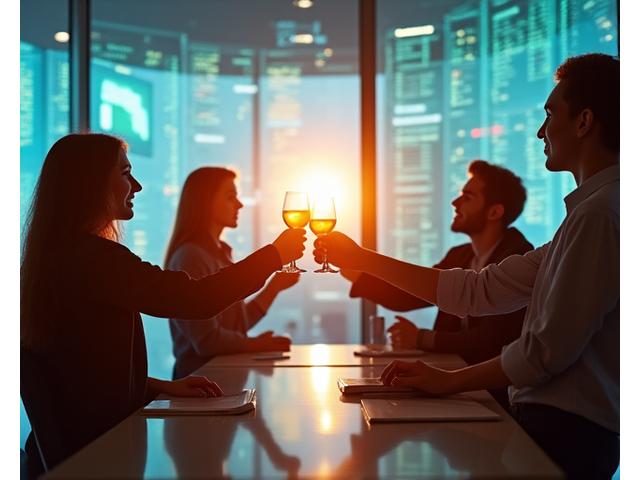 Miembros de startup fintech celebrando un logro