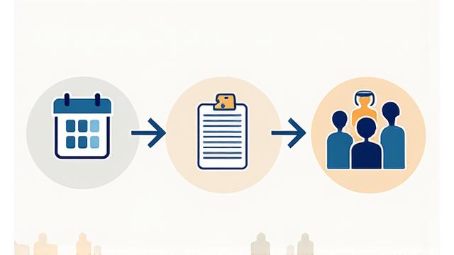 Diagrama de flujo que muestra la automatización de la preparación de una reunión: agenda generada, documentos adjuntos, recordatorios enviados automáticamente.