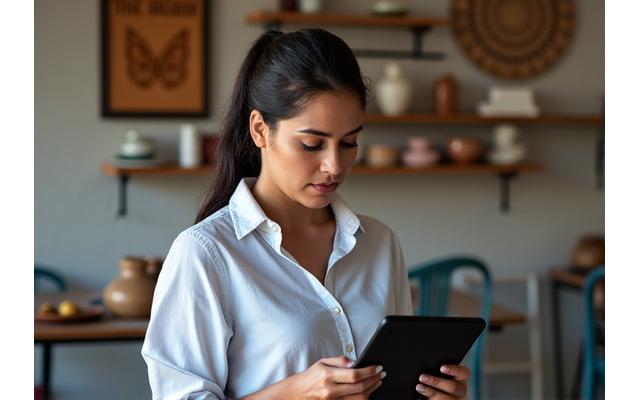 Emprendedor colombiano dirigiendo su equipo de e-commerce con determinación y adaptabilidad frente a una fuerte competencia.