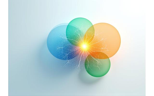 Diagrama abstracto mostrando la interconexión de neurociencia, psicología positiva y behavioral economics, con un cerebro estilizado en el centro